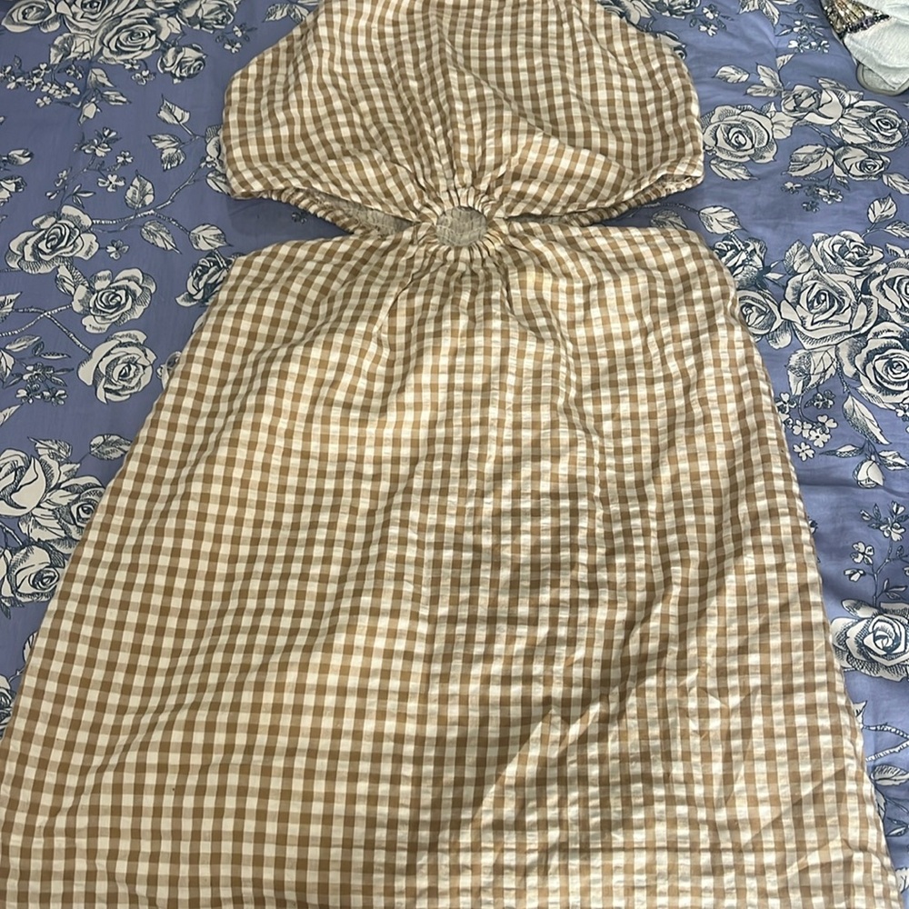 Sim & Sam Gingham Halter Dress With Side Cut Outs Size S Lined